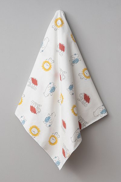 Bebitof Cute Bear and Lion Patterned 90X90 cm Organic Double Layer Flannel Baby Blanket