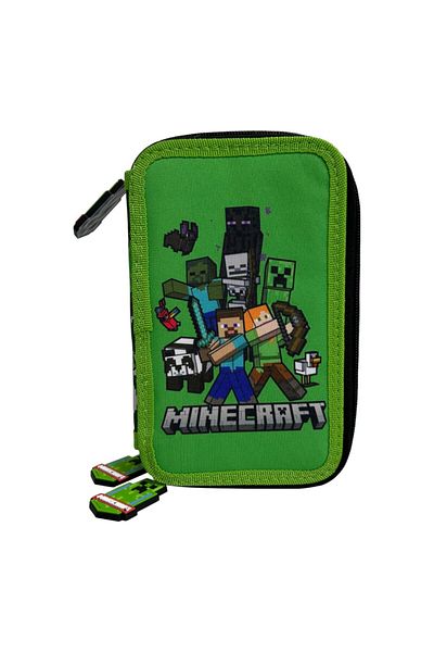MINECRAFT Pencil Case With Three Compartments, Equipped, 43 Pieces, Multicolor,