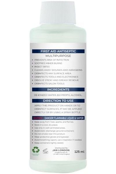 JAN LONDON Isopropyl Rubbing Alcohol 70% 125ml | Antiseptic & Cleaner for Wounds, Surfaces & Electronics