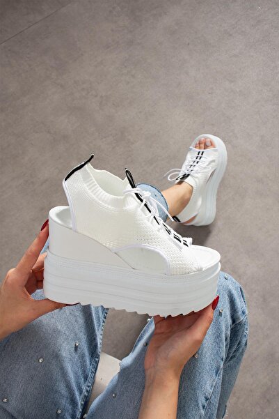 Modanizm Corra White Wedge Heeled Sandals