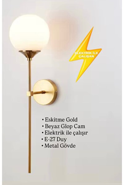 Fico Home Modern Aplik Duvar Aplik Glop Camlı E-27 Duy Metal Gövde Elektrik İle Çalışır