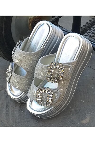 Guja 25Y405-2 Women's High Sole Stone Double Tape Velcro Adjustable Slippers