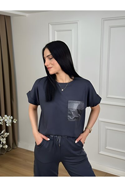 TLG GİYİM Women's T-Shirt Pants Set Summer Suitable Casual Bottom-Top Set with Elastic Waistband and Pocket Detail