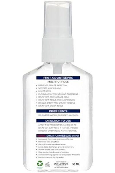JAN LONDON Isopropyl Rubbing Alcohol 70% 50ml Spray | Antiseptic & Surface Cleaner, Quick-Drying & Residue-Free