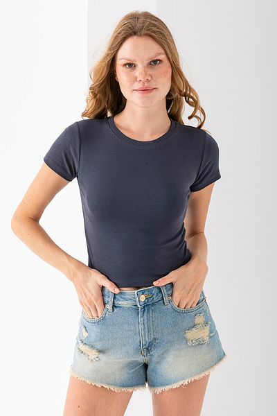 GİYSA Women's Crew Neck Cotton Basic Body Smoked - 25873