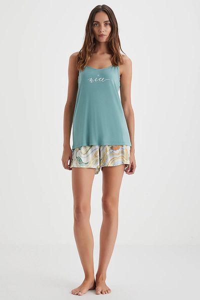 Catherine's Women's Shorts Set – Green Summer Thin Strap Top & Colorful Shorts C0T2N72