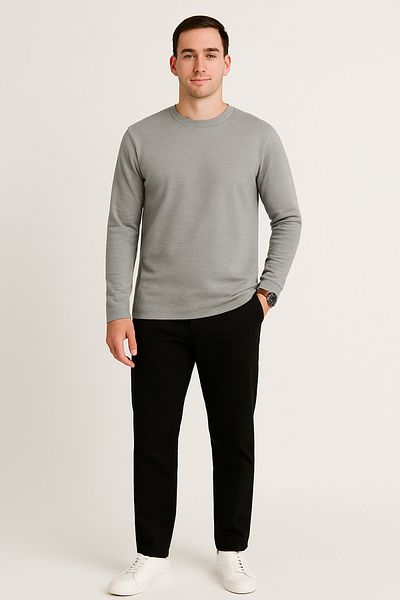 LACİVERTMEN 5725 Men's Premium Soft Touch Gray Long Sleeve Top Featuring Classic Crew Neckline Sweatshirt