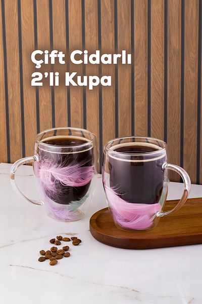 Perotti 16796 Double Feather Double Wall Mug 2 Pieces 350 ml