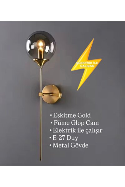 Fico Home Modern Aplik Duvar Aplik Glop Camlı E-27 Duy Metal Gövde Elektrik İ...