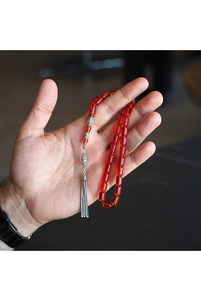 Wall Art İstanbul Cutting Model Crimping Fire Amber Silver Prayer Beads (Silver Nakkaş Craftsmanship - Silver Tassel) - Wate056