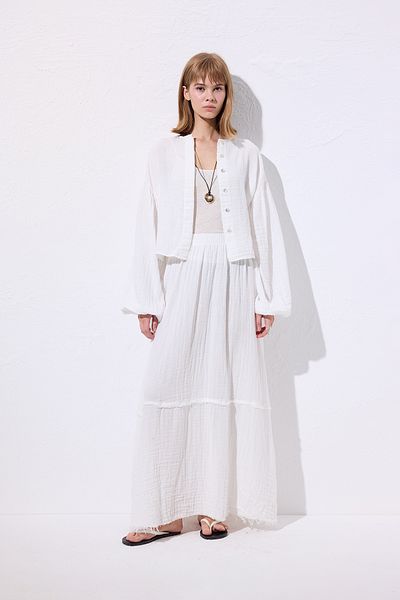 Manuka Muslin Fold Wide Skirt Ecru