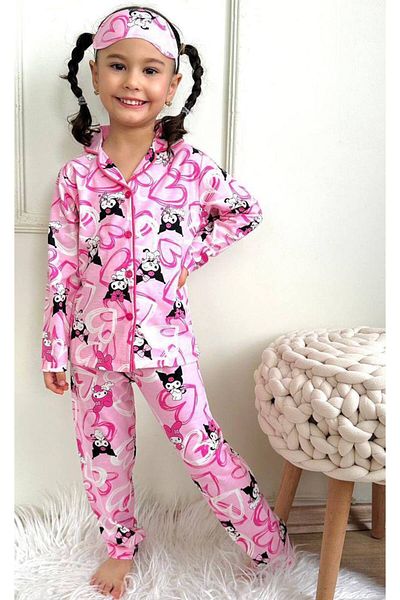 PİJAKİDS Girls' Character Printed Front Button Cotton Pajamas Set