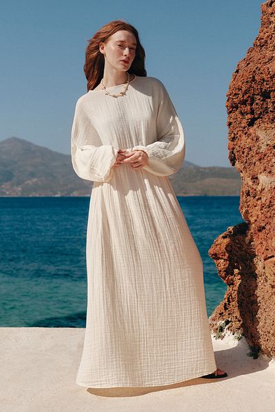 Manuka Muslin Waist Tight Dress Ecru