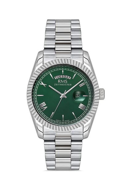 RMS Zeitmeister Rms.1.Ag1641.05 Roman Numerals Crystal Glass Steel Cord Steel Case 5 Atm Water Resistant