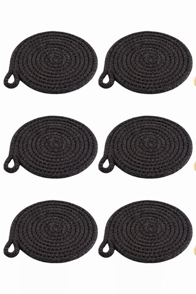 dekomall home & living Set of 6 Cotton Strap Ring Round Coasters – Anthracite...