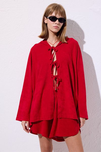 Manuka Towel Fabric Kimono Red