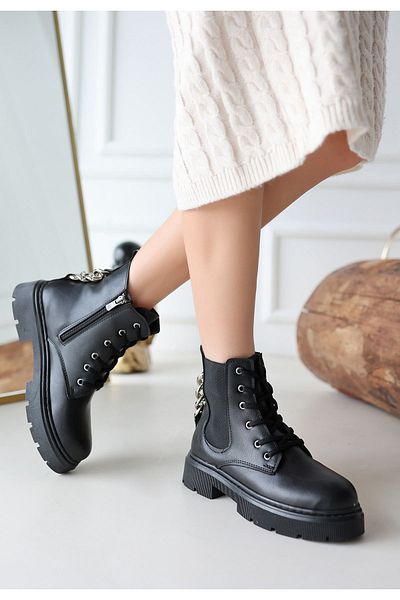 CONAHOME Harte Black Skin Lace up Boots