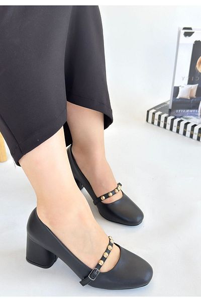 KAZAX Tino Black Leather Heeled Shoes