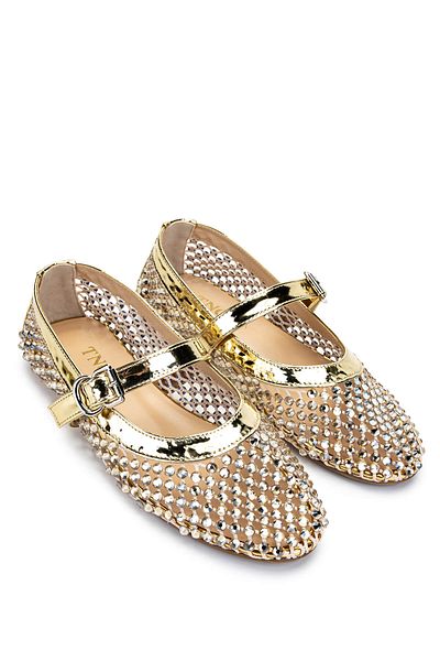 Tamer Tanca Women's Leather & Textile Gold Patent Leather Ballerina Shoes