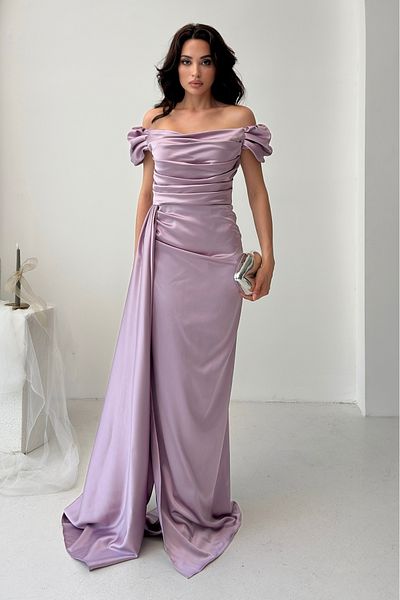 Serica Moda Off Shoulder Draped Evening Dress