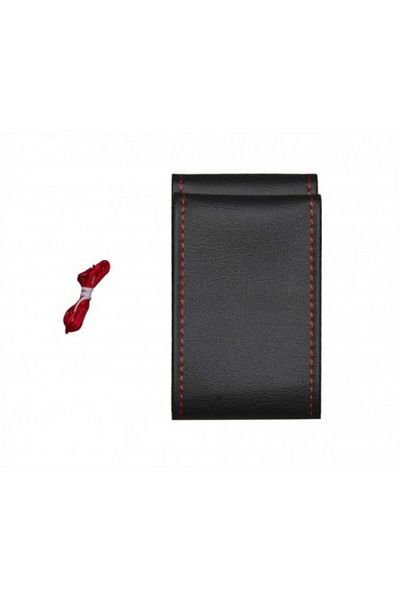 DELUXETUNING Husa auto volan, imitatie piele neagra neagra cu ac si ata rosie, diametru 38 cm