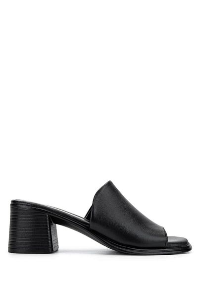 Tamer Tanca Women's Genuine Leather Black Leather Heeled Slippers