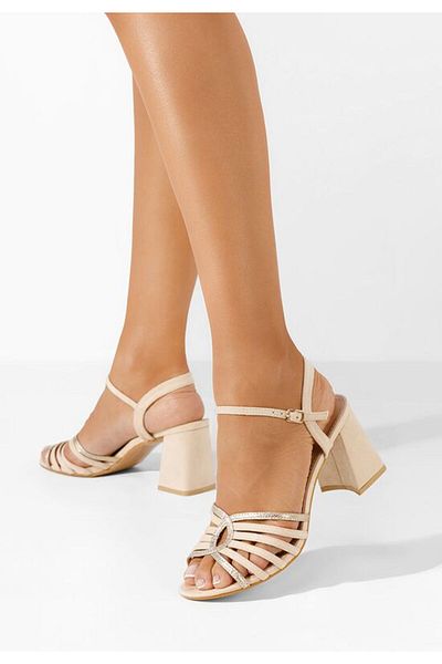 B T Shoes Sandale cu toc gros Comfea bej