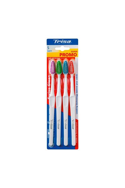 Trisa Swiss Clean Original Tooth Brushes Soft Assorted Colours 4 pcs