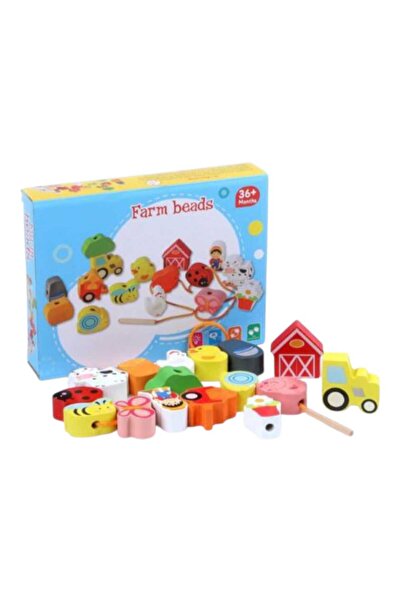 KABI Joc de tip Montessori, margele din lemn, Kabi, Ferma, 3+