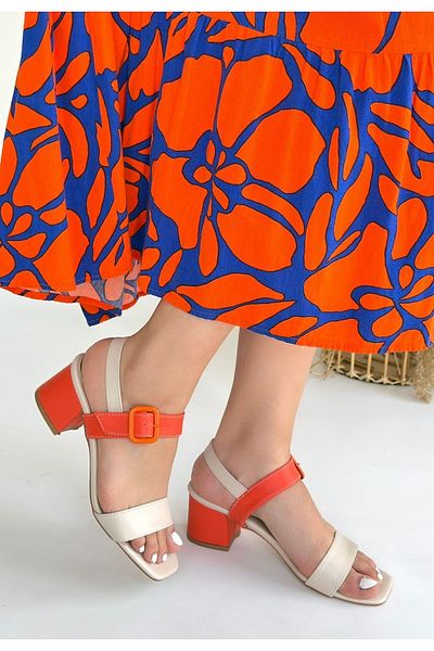 CONAHOME Year Beige Skin Orange Detailed Orange High Heeled Shoes