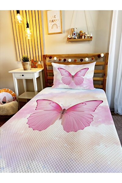 Evmila Pembe Kelebek Desenli Pike