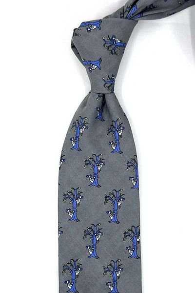 Kravatkolik Kenley Style Grey Motif Pattern Italian Silk Tie Ik1926