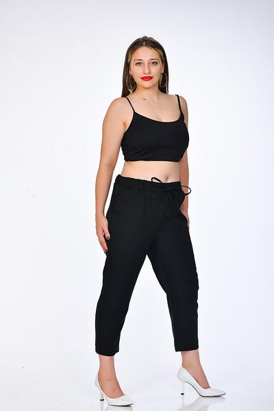 Kamex Bell Fabric Cigarette Pocket Plus Size Women's Trousers Black Black