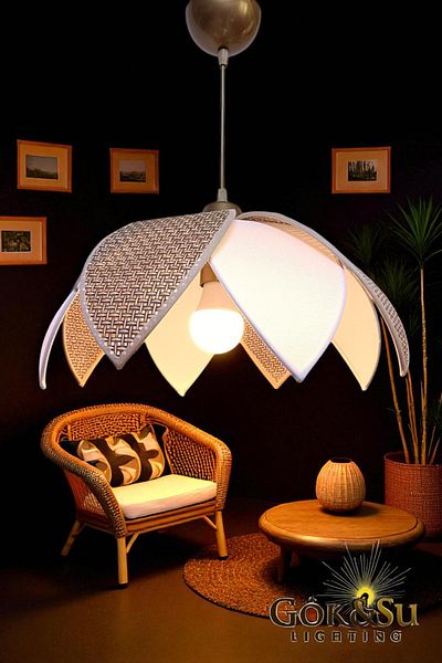 Göksu Lighting Rattan Propeller Model Pendant Lamp Chandelier Living Room Hall Entrance Kitchen
