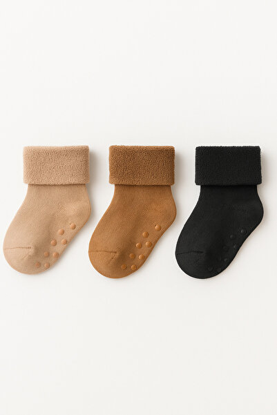 Katia&Bony Bebek 3'lü Havlu Soket Çorap Antrasit-Kahverengi-Açık Kahverengi