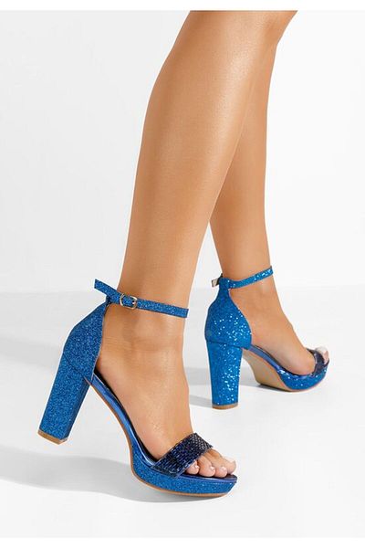 B T Shoes Sandale cu toc gros Amerie albastre