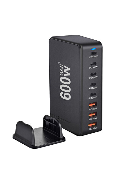 Choice شاحن كوري أسود جديد بقوة 600 واط، يدعم الشحن السريع 3.0، بمنفذ USB من ...