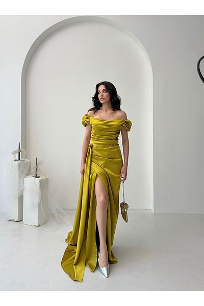 Serica Moda Off Shoulder Draped Evening Dress