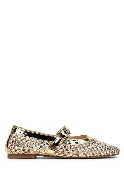 Tamer Tanca Women's Leather & Textile Gold Patent Leather Ballerina Shoes