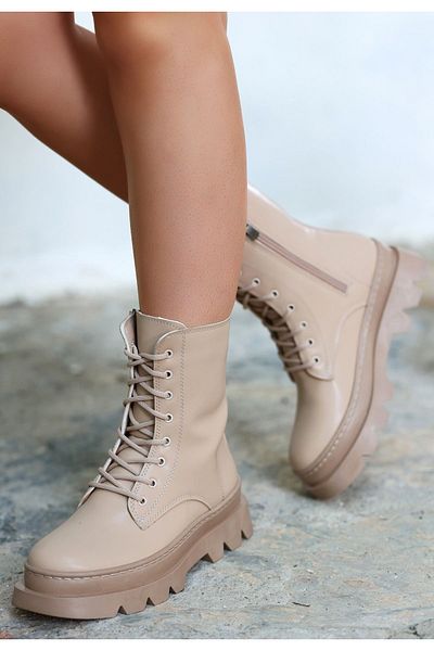 KAZAX Orge Nude Leather Laced Boots