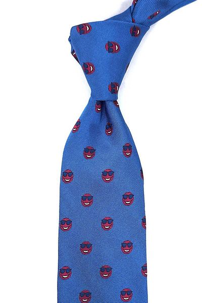 Kravatkolik Blue Smiley Emoji Italian Silk Tie Ik1934