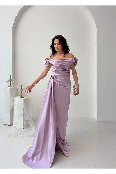 Serica Moda Off Shoulder Draped Evening Dress
