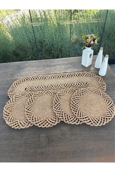Home Inn Home Textile 4-Person Tableware Set Wicker Look American Service - Runner - Stain Resistant Natural