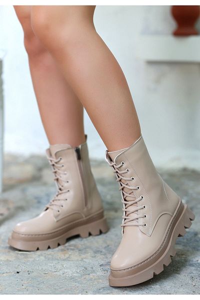 KAZAX Orge Nude Leather Laced Boots