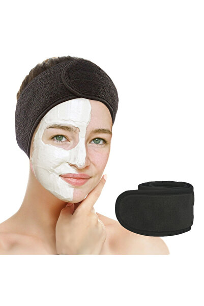 Wownect عصابة رأس سبا للوجه، عصابة رأس قابلة للتعديل من الألياف الدقيقة فائقة النعومة لغسل الوجه - أسود