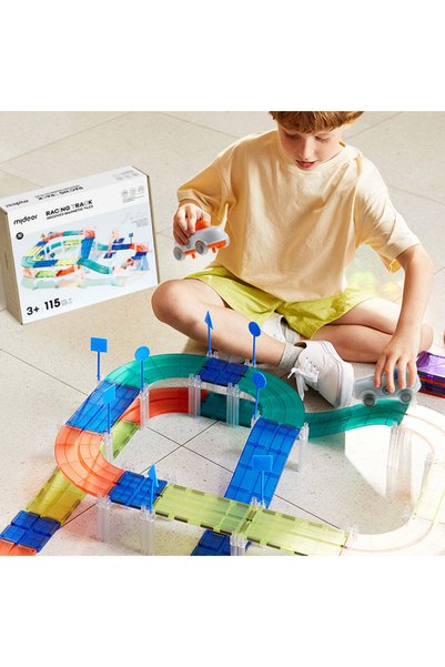 Mideer Race Track Themed Magnetic Tiles – 115 Pieces (Rail Pattern)