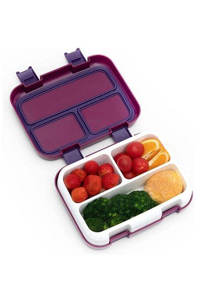COOYA 3-Compartment Kids Bento Lunch Box, BPA Free, Fun Space Design for School & Travel (Purple)