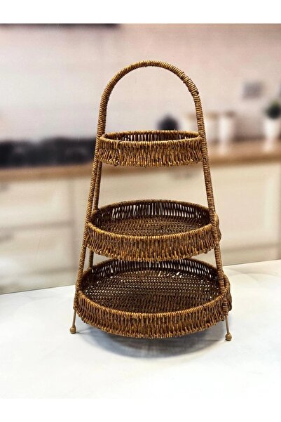 Kosova KOSAVA Kosova 3 Katlı Rattan Sunumluk TKEBT Kahve