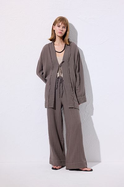 Manuka Muslin Wide Sleeve Kimono Gray