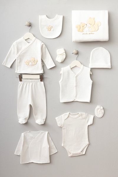 Bebitof Cute Starry Squirrels Patterned 10 Piece Boxed Newborn Hospital Release Bodysuit Set